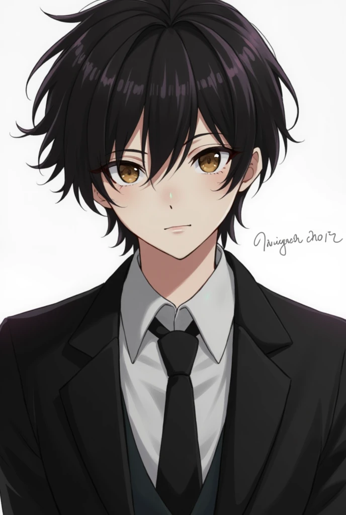 Make the character Karma Akabane dark haired, brown eyes and wearing a suit