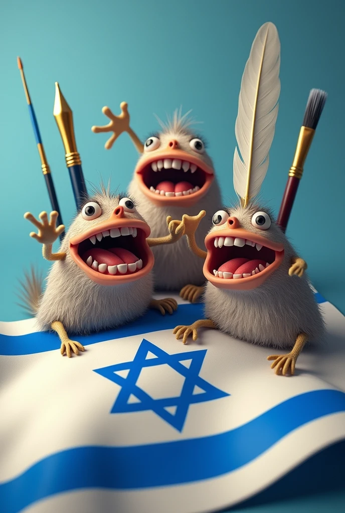 writing big mouths are at your service on the israeli flag 