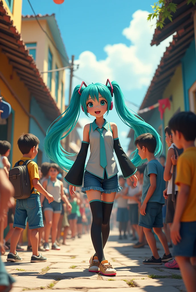 Brazilian Hatsune Miku in the favela greeting people on the streets and saying she is the best in Brazil