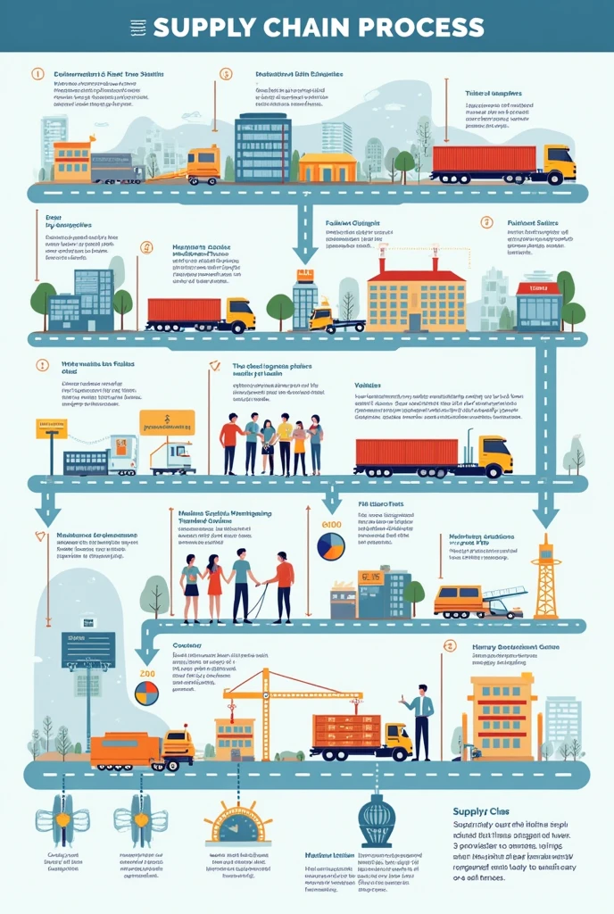 Supply chain with every step visually, indicating who acts in this process