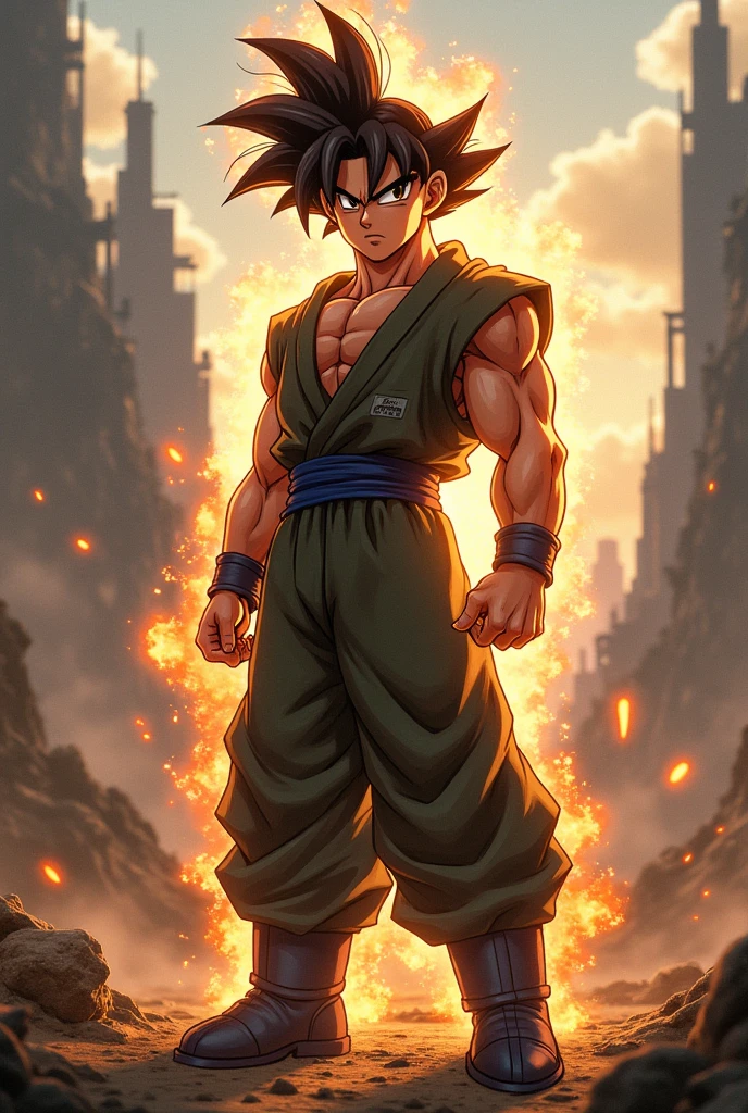 Future Trunks dragon ball Z 1990 with brown eyes and straight brown hair super sayajin 
