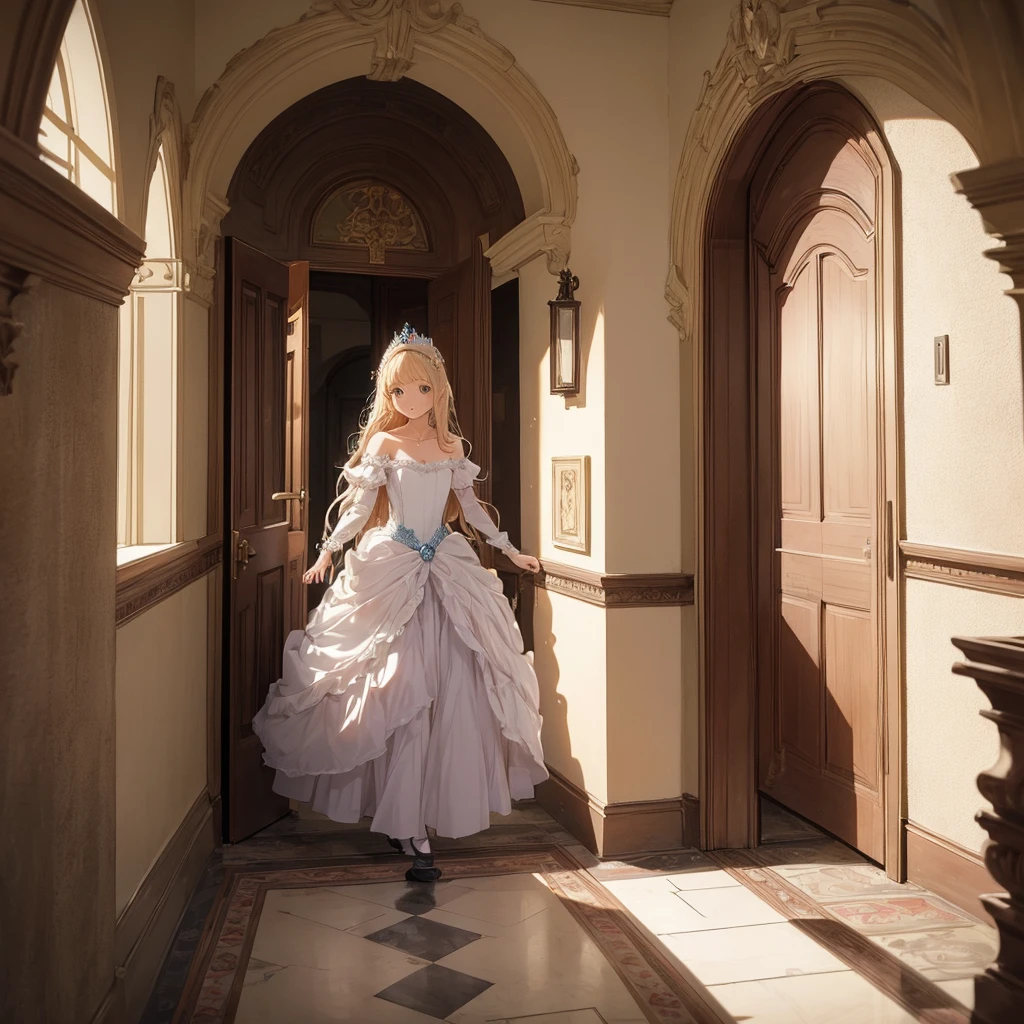 Princess in the castle hallway , princess opening the door , PRECUP