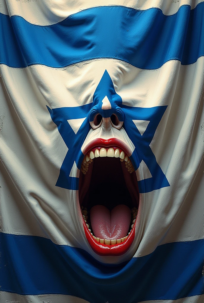 writing big mouths on the Israeli flag