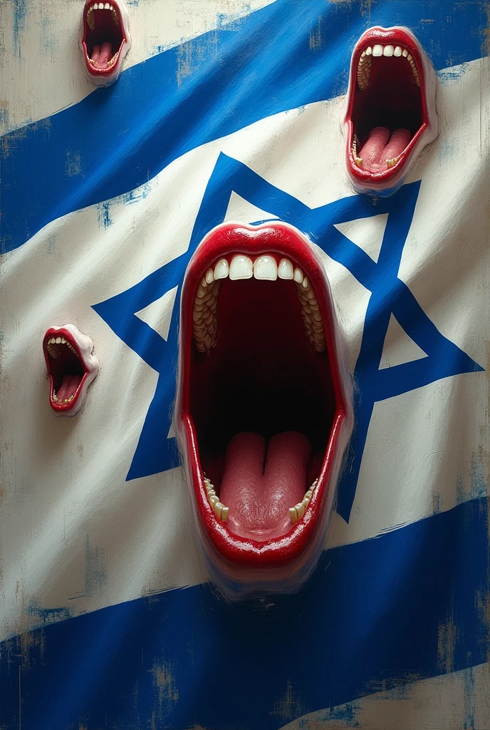 writing big mouths on the Israeli flag 