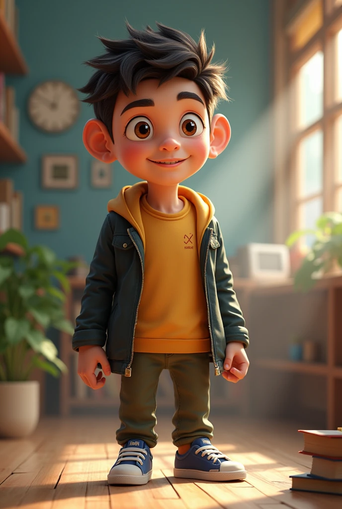 Man of approximately 1 meter tall.80 meters, toned complexion, Pale skin, short wavy hair, happy look and round face, broad hands and thick fingers, University student named Octavio

