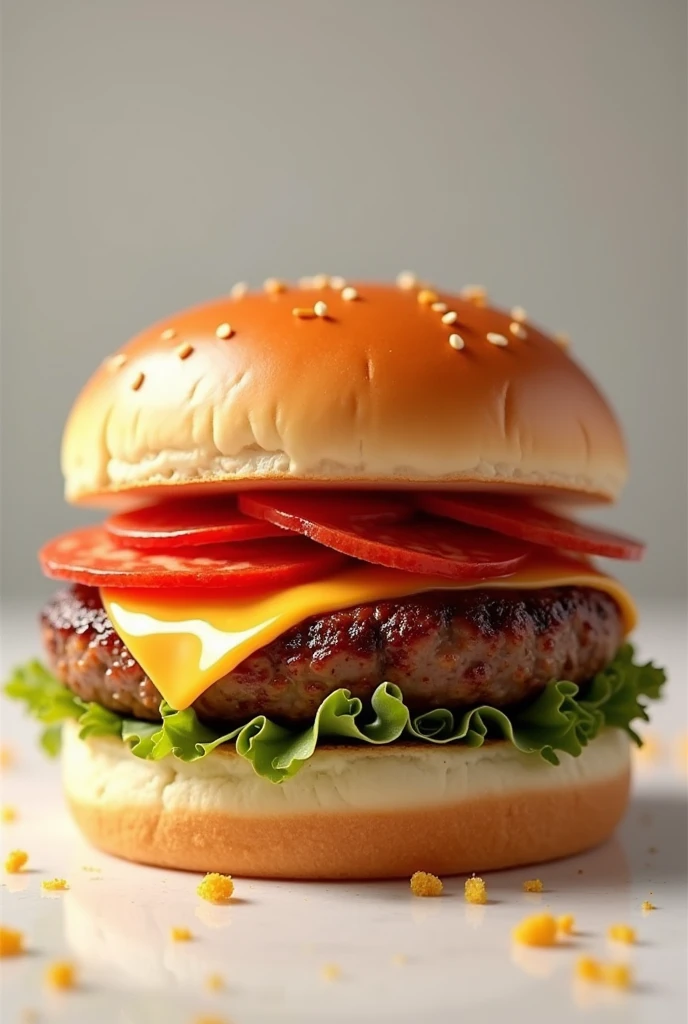 Burger x pepperoni on seedless bun