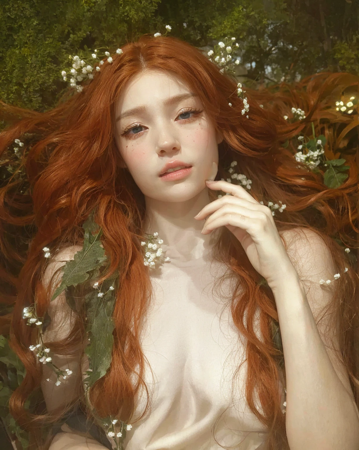 Pale skin, big eyes and tender doll lips.