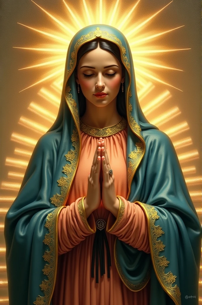 The image of the Virgin of Guadalupe with flashes of gold and honey 