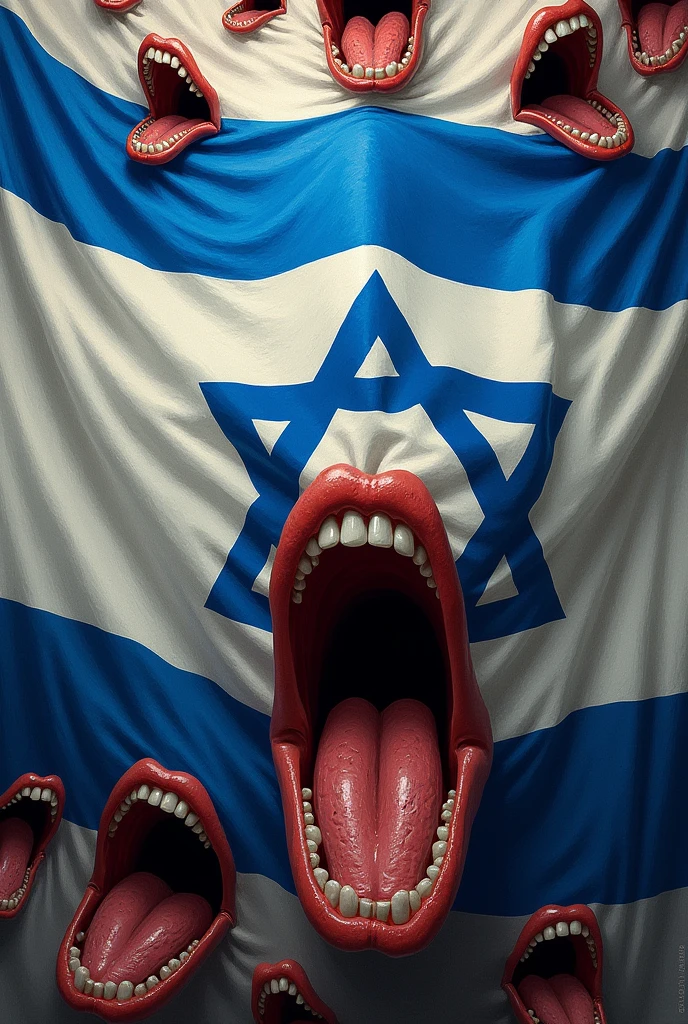 writing big mouths on the Israeli flag