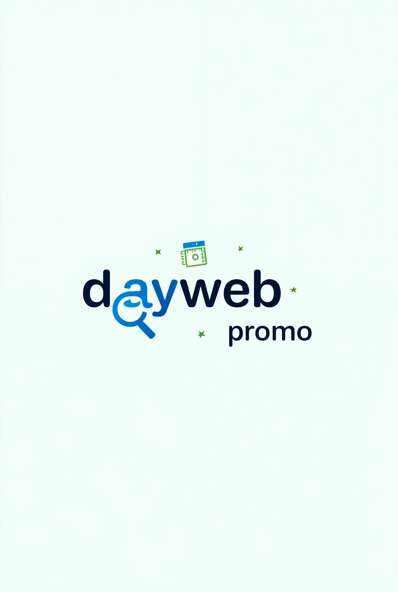 A vectorized logo for a logomark. The image must be written: "DayWeb Promo". with a bold fontlogo template for a offers page; A vectorized magnifying glass and a small, discreet calendar for a logo. The image must be both joined in the same image. logo template for an offers page the magnifying glass should be blue and the calendar green