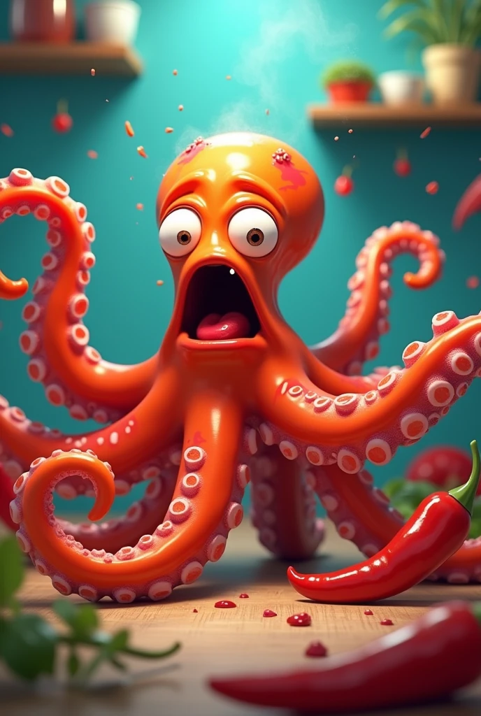 an animated octopus enchilado from eating habanero chili