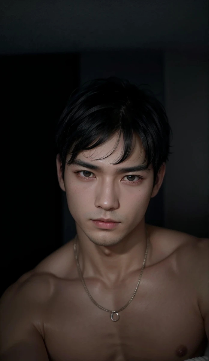 best qualityer, 独奏, Bblack hair, high resolution, WITHOUT SMILING, eyes open, eyes large, fine nose, gazing at viewer, naughty man, really short hair, symmetrical High resolution, masculine face and long 