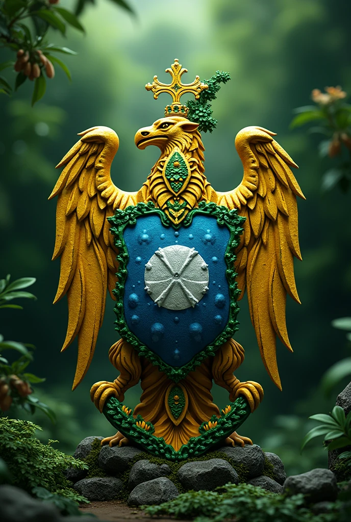 Coat of arms written patriotic strength with green colors inspired by Brazil