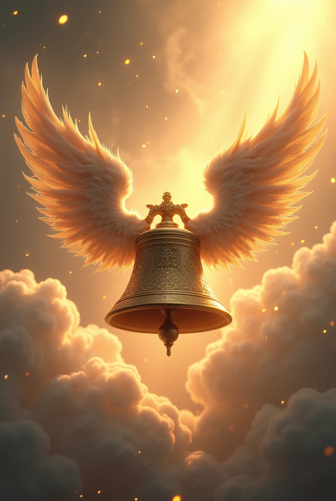 Create an image of a cow bell with wings like an angel