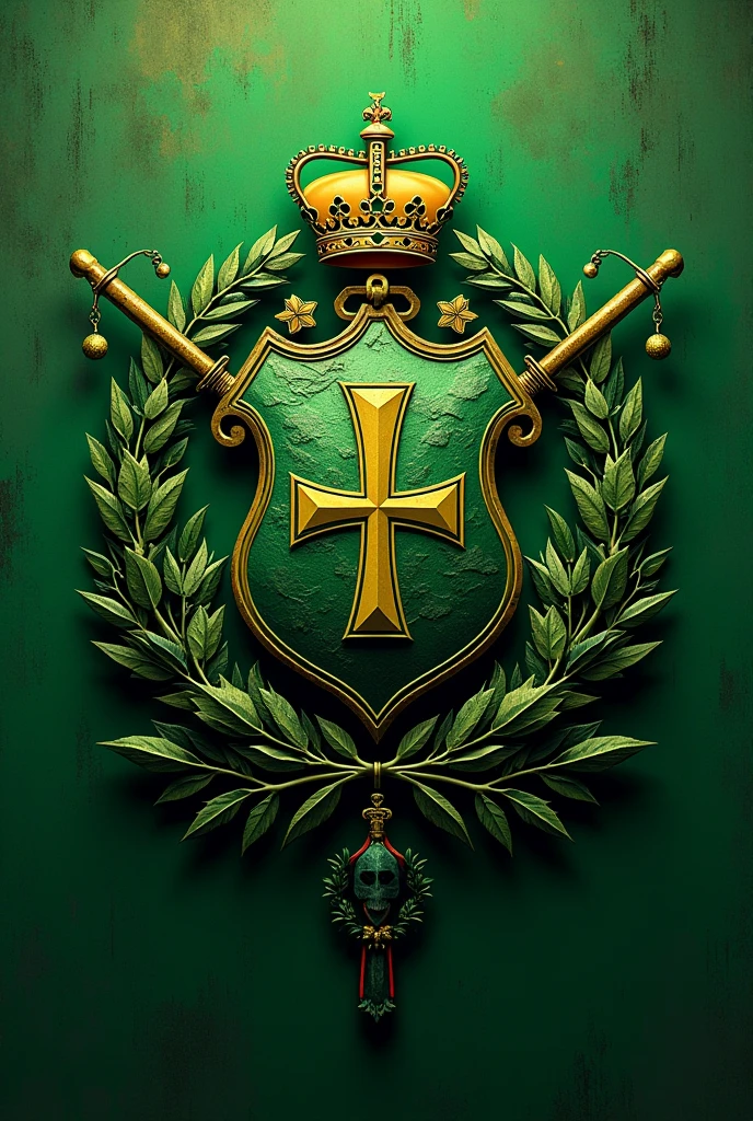 Coat of arms written patriotic strength with green colors inspired by military Brazil
