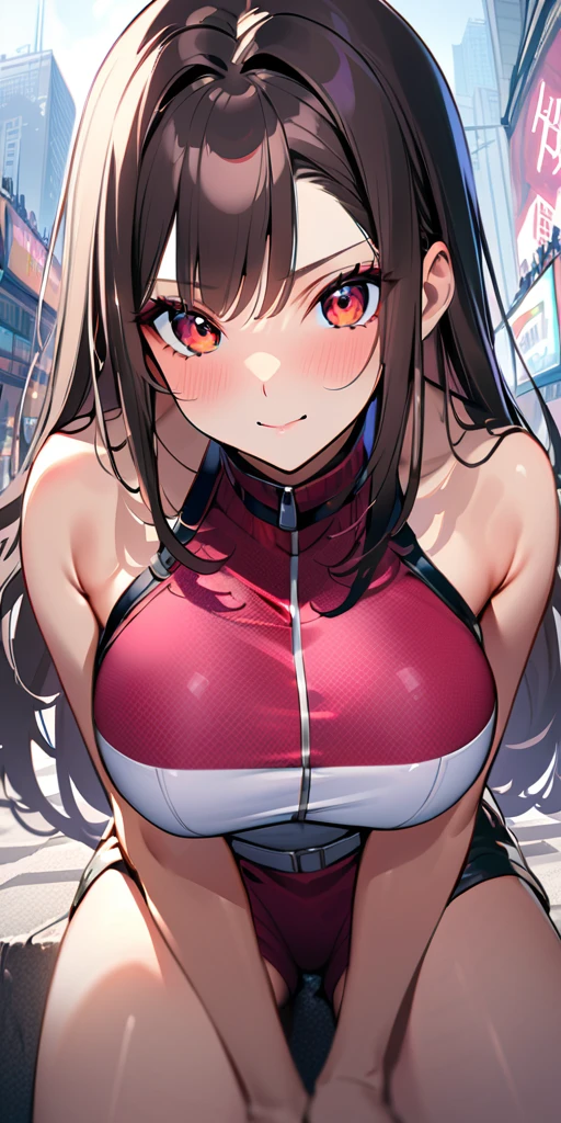 ((Highest quality、masterpiece、Anime Style、Highest quality、High resolution、8k、detailed、ultra-detailed:1.3))、Long legs、Sharp focus:1.2, Beautiful woman with perfect figure:1.4、(smile:1.2), double eyelid、30-year-old woman、Sexy pose、((((Shut your mouth.、One Woman、ワンピース:1.5)))),The background is tokyo
