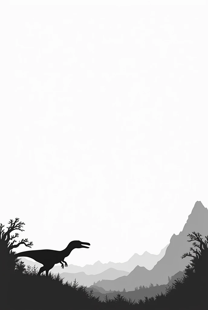 A BLANK PAGE WITH A CONTOURED SILHOUETTE OF A PTERODACTYL REX IN ITS HABITAT TO COLOR