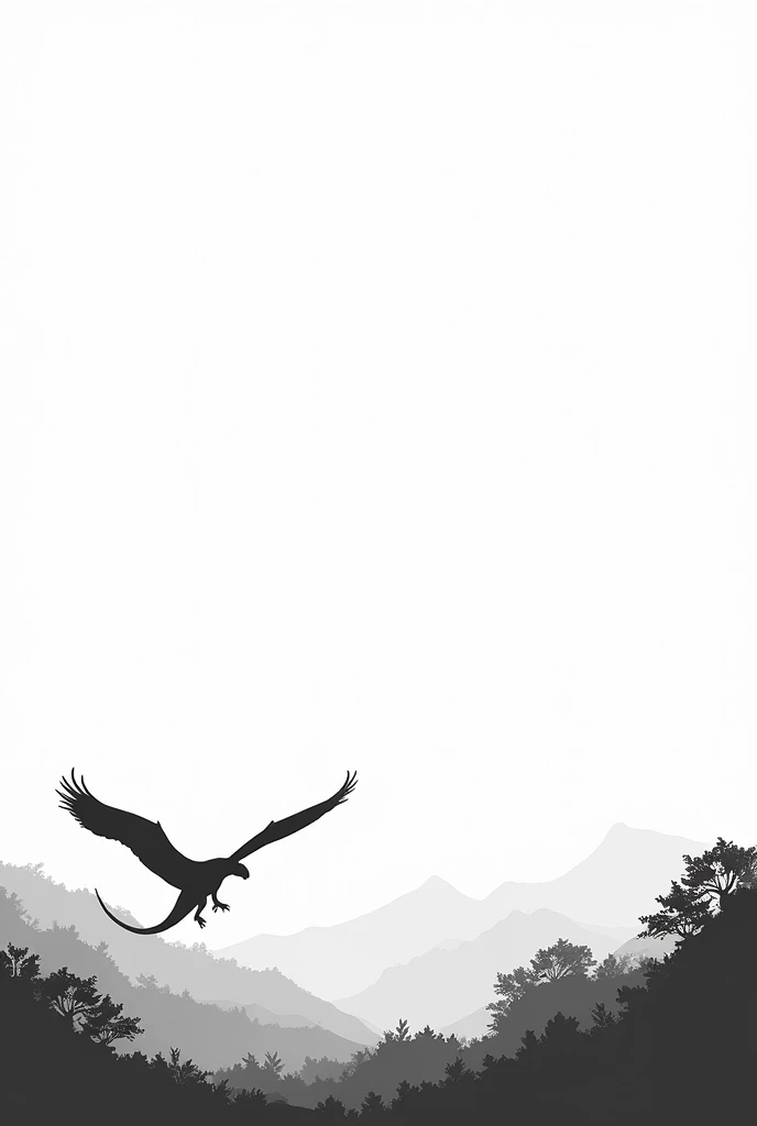 A BLANK PAGE WITH A CONTOURED SILHOUETTE OF A PTERODACTYL REX IN ITS HABITAT TO COLOR