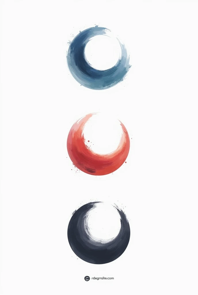 Create for me 3 logos with the main features being a circle with the first logo having the color blue and white and the second logo whose color is red and white and the third is black and gray. I want you to make a logo that is a circle made as if it were made by a brush but I want it to be a circle that looks like the crescent moon but about the colors I mentioned I want you to make the colors as if there was a gradient separating the color of each one.
