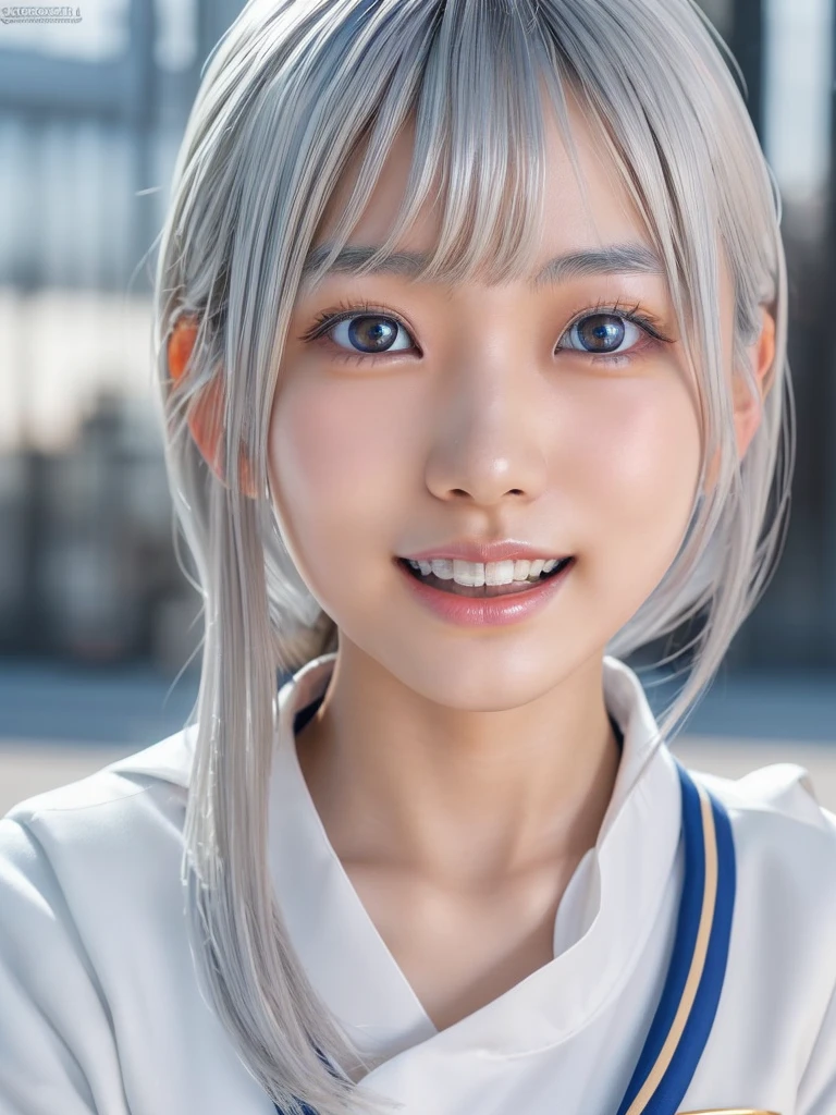 NSFW,Correct human anatomy、(a ultra cute beautiful Japanese girl wearing highschool white uniform:1.75),(charming smile:1.25),large clear light blue eyes,droppy eyes,balanced eyes,transparent white skin,(silver hair:1.5),photorealistic, 8k, ultra-detailed, masterpiece, realistic, vivid colors, beautiful detailed eyes, beautiful detailed lips, extremely detailed face, intricate details, hyper realistic, cinematic lighting, dramatic shadows, stunning composition, intense atmosphere, highly detailed skin, exquisite facial features, volumetric lighting, raytraced global illumination, physically-based rendering, professional digital art,high resolution fix,(sexual climax:1.5)