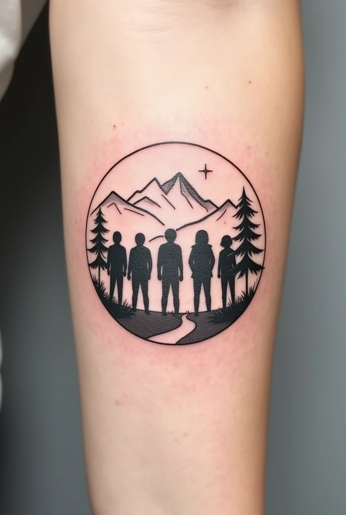 Tattoo for group of scout friends Simple only black fine line Hiking Catalonia 
