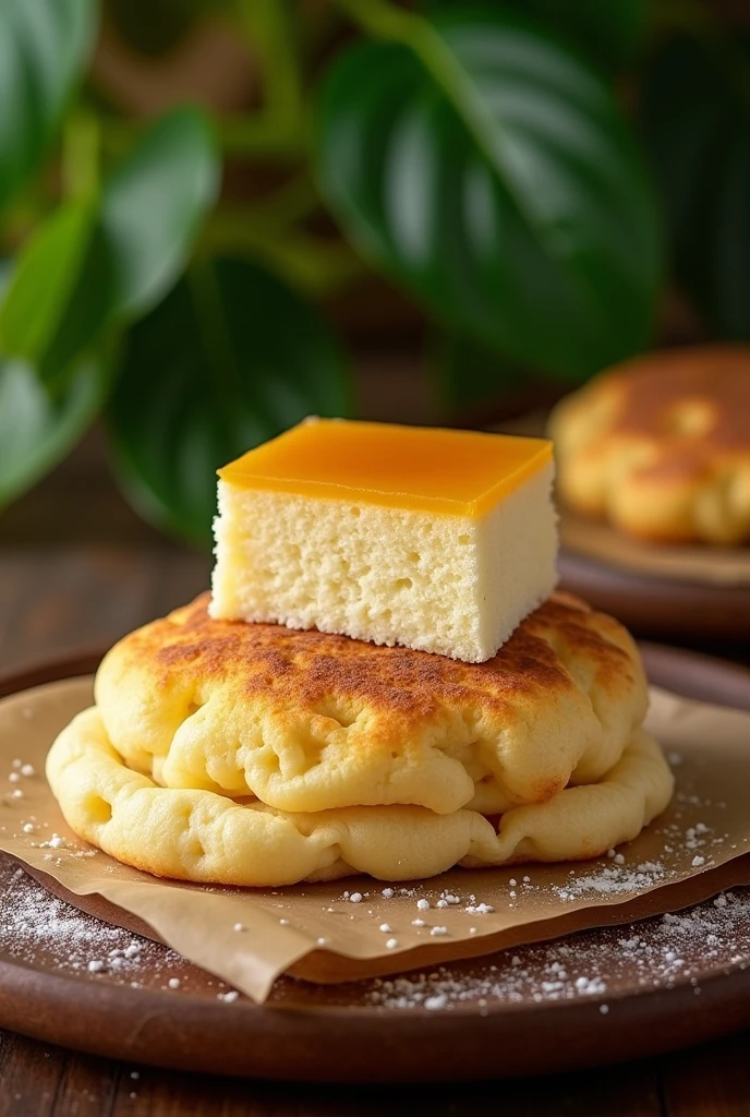 A yuca arepa carrying a yuca cake



