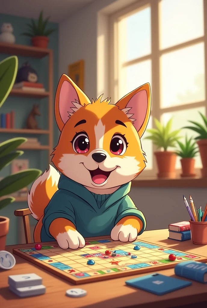 Dog who plays board games in anime version