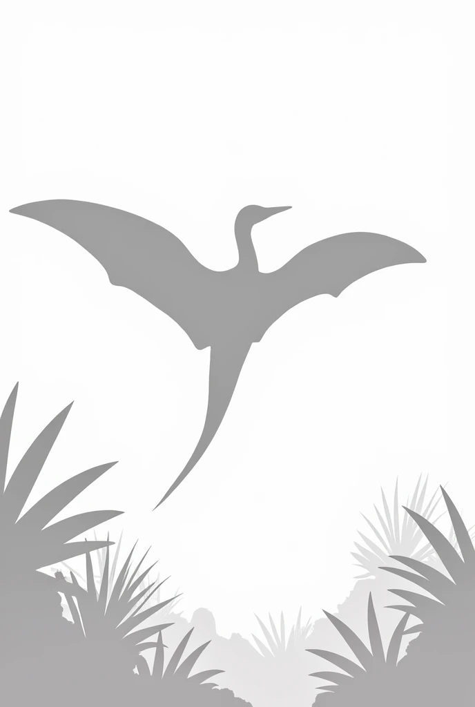 A BLANK PAGE WITH A CONTOURED SILHOUETTE OF A PTERODACTYL IN ITS HABITAT TO COLOR