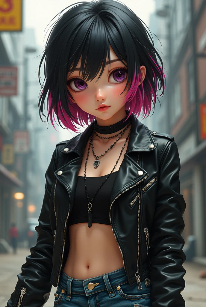 generates a very cute 1 Korean girl with a rocker style