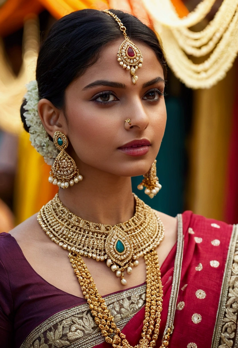 Big Anal Toy Big Pussy Lips
A close-up from an over-the-shoulder angle of an Indian model wearing an elaborate gold necklace and earrings, paired with a richly embroidered saree. The background features a soft-focus image of a traditional Indian market, adding a dynamic cultural element to the composition. The image is photorealistic, hyper-realistic digital, high quality, 8K Ultra HD.