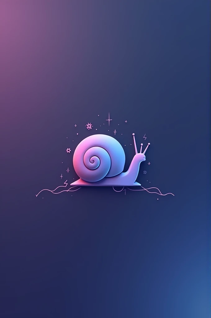 A minimalist logo of a snail with violet and blue tones, that has something related to electricity or engineering.
