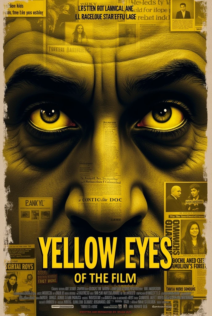 'Yellow Eyes' written and Directed by Shuvo Das. It's a film. A metaphorical poster should be made about it. Where television and newspapers only should focus, not any people .The film will make a metaphorical representation of yellow journalism. So Use A television & newspaper & eyes.
Write- A Film By Shuvo Das