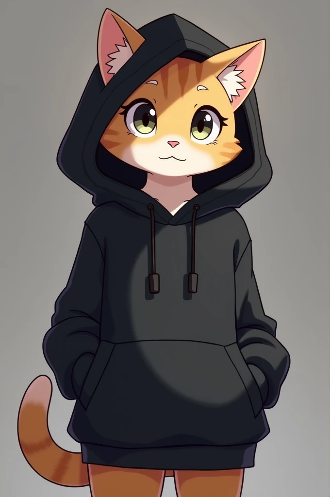 Anime cat wearing black hoodie 