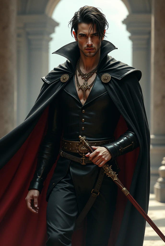 An incredibly handsome and masculine toreador vampire, he is greek and he is a knight templar, He is a 5th generation vampire therefore very powerful, he has a beautiful crucifix that is always with him and a cape