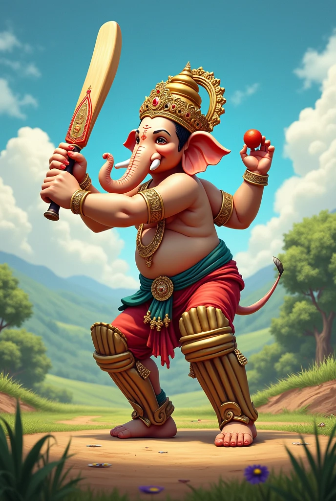 Lord Ganesh playing cricket aesthetic 