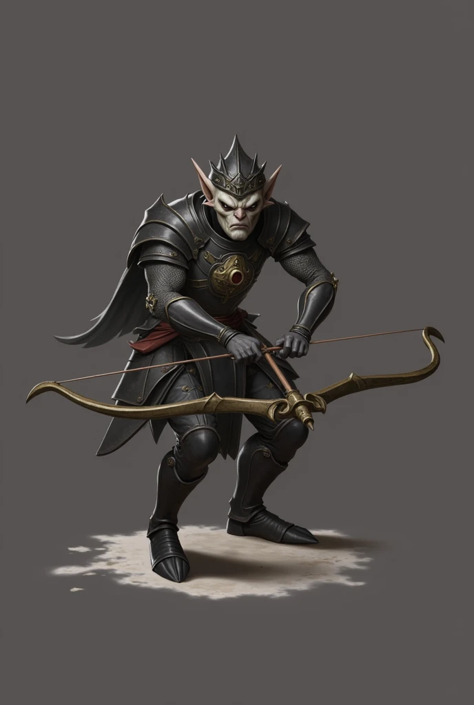 a white skinned goblin, not human, wearing black armor, helmet that leaves only the eyes exposed, carrying a bow, detailed fantasy character, intricate armor, hyper realistic, cinematic lighting, epic fantasy, dark fantasy, dramatic pose, (best quality,4k,8k,highres,masterpiece:1.2),ultra-detailed,(realistic,photorealistic,photo-realistic:1.37)