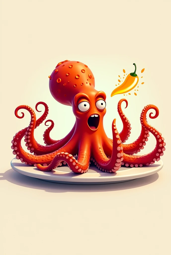 an animated logo of spicy octopus on a plate for eating yellow habanero chili from Yucatan