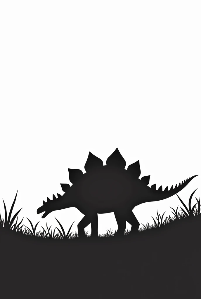 A BLANK PAGE WITH A STEGOSAURUS SILHOUETTE IN ITS HABITAT TO COLOR