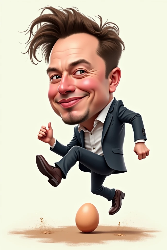 A CARICATURE OF ELON MUSK STEPING ON AN EGG