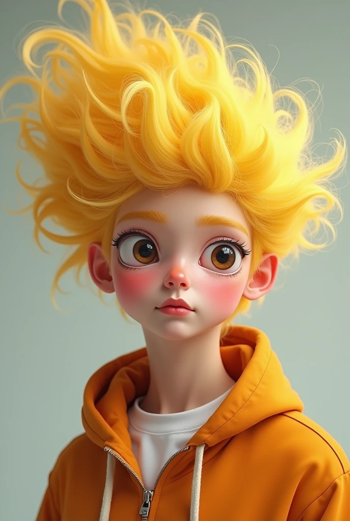 Young adult with big balloon blonde hair