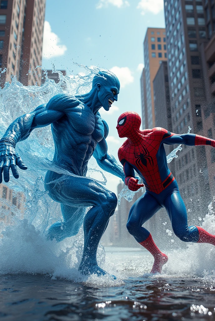 Water man fighting spider man


