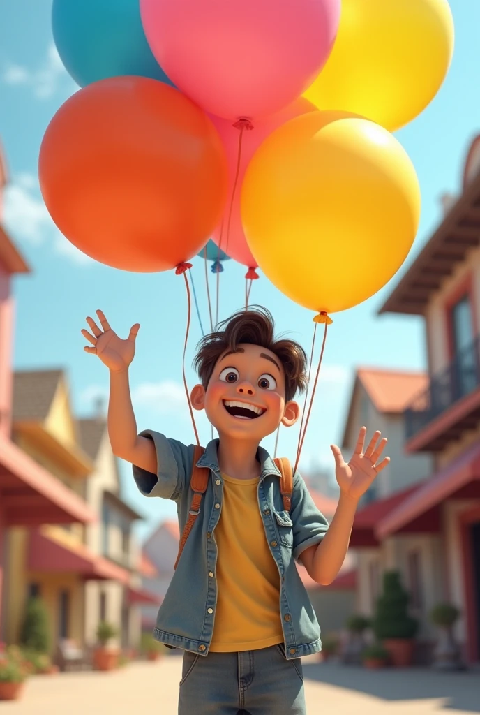 Young adult boy with big balloons