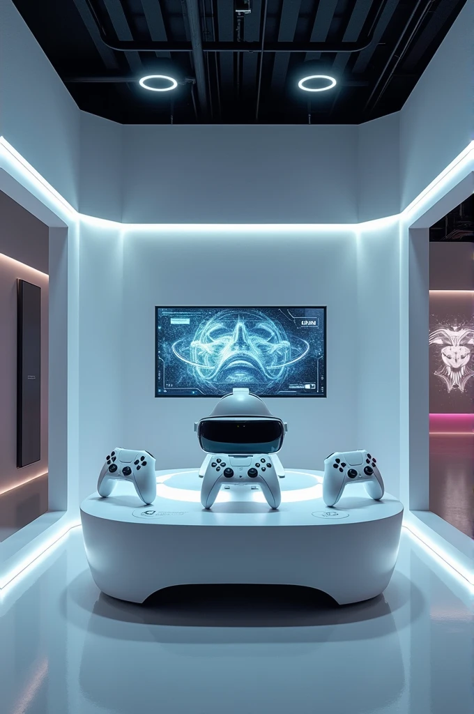 A stand with VR games with artificial intelligence and augmented reality decoration