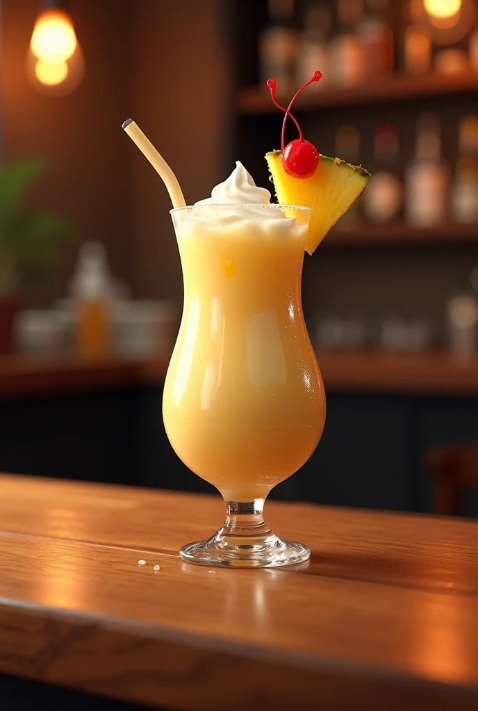 pina colada on top of a bar table