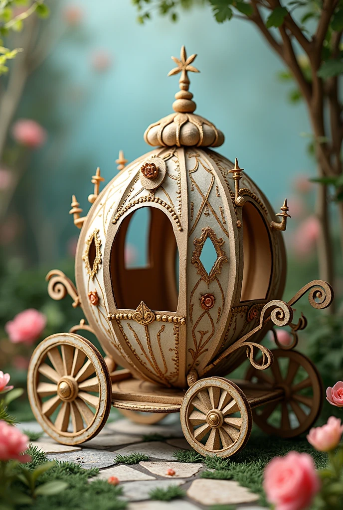 I would like you to design Cinderella's carriage made from cardboard boxes and other recyclable materials.