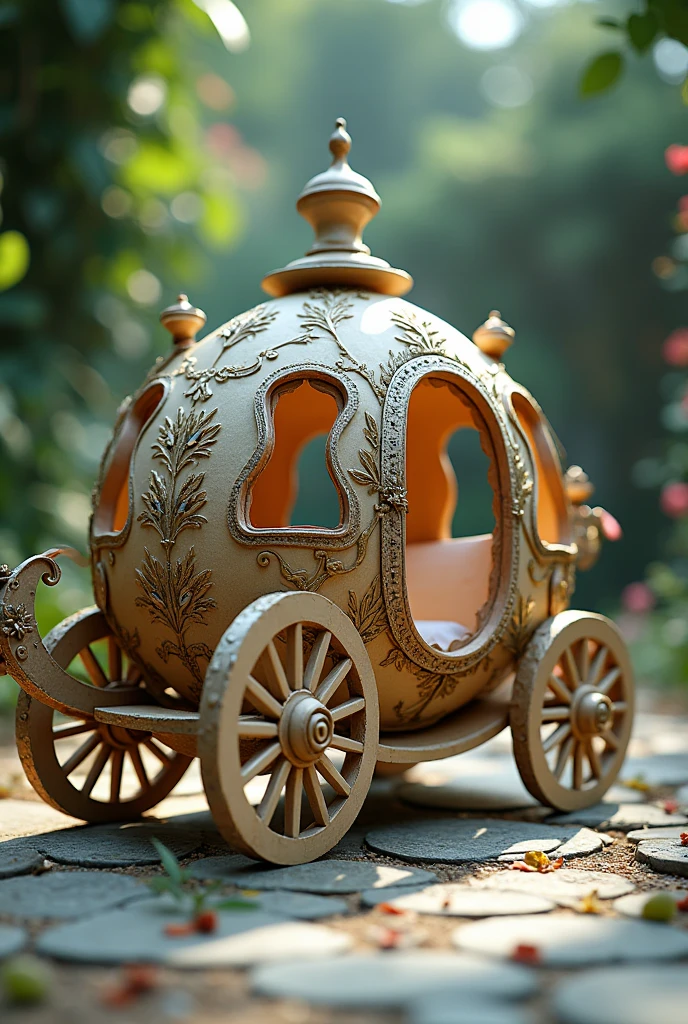 I would like you to design Cinderella's carriage made from cardboard boxes and other recyclable materials.