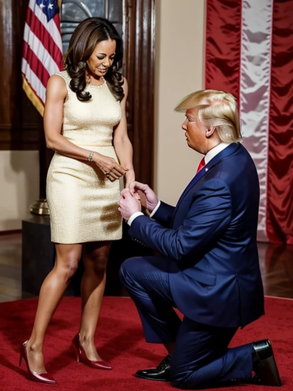 A picture of Donald Trump proposing to Kamala Harris (((begging to marry)))