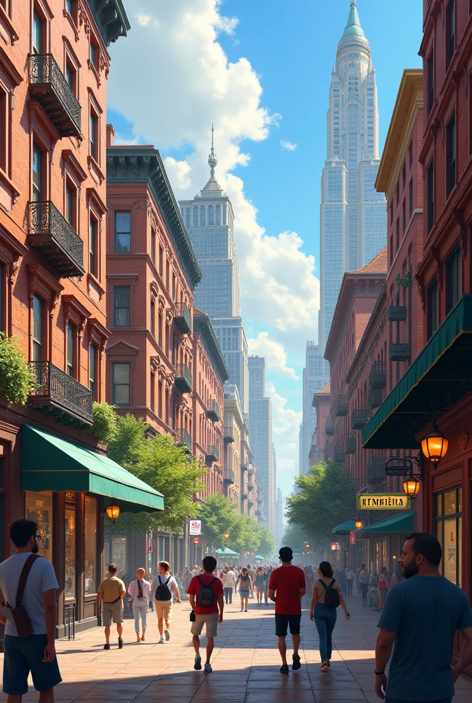 Create an image with urban background containing english-american culture elements