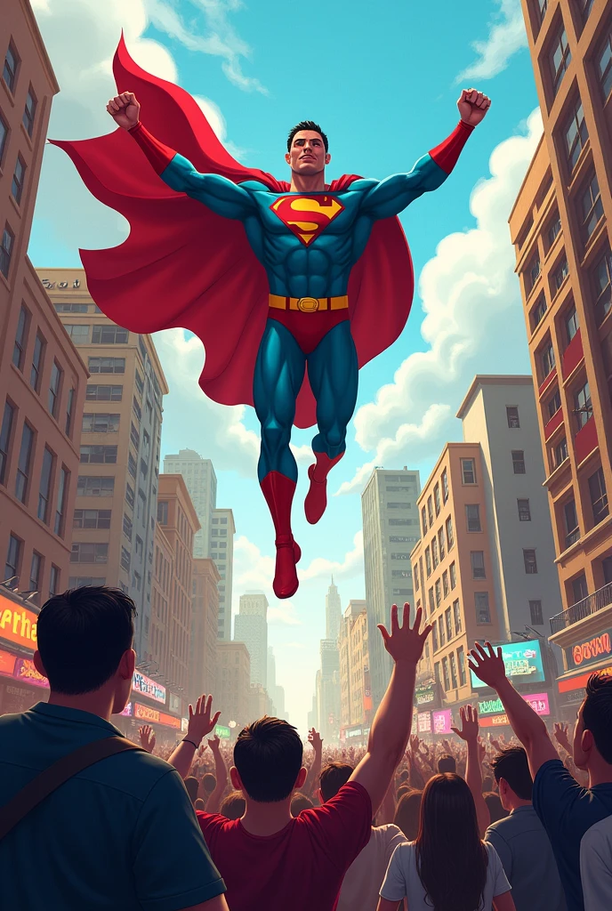 scene: The city returns to normal with citizens celebrating.
Characters: DonaMan flying into the sky while Dr.. Salty, sugar coated, is arrested.
Text: "Sugar is safe once again!