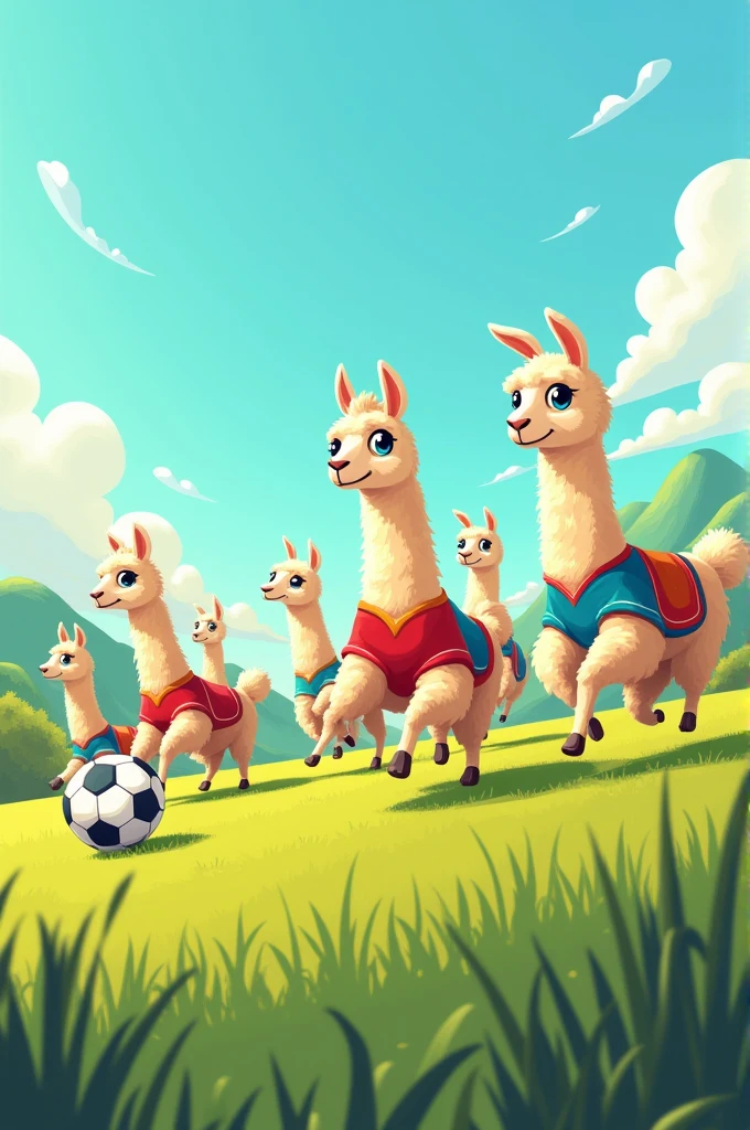 Llama playing soccer with other llamas